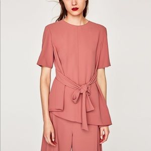 NWT Zara Rose Pink Flowing Top with Sash Bow
